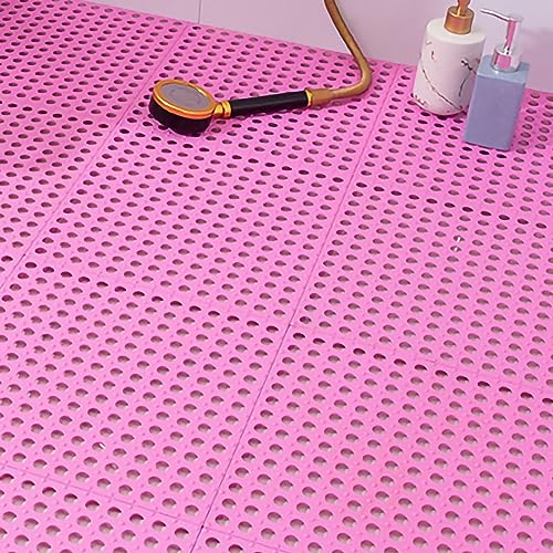 Tyenaza 10Pcs Bath Tub Shower Mat, Suction Cup Floor Mats Anti Slip Plastic Mosaic Bath Mat Tub Bathroom Mats for Kitchen Bathroom (Pink) - color: Pink