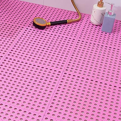 Tyenaza 10Pcs Bath Tub Shower Mat, Suction Cup Floor Mats Anti Slip Plastic Mosaic Bath Mat Tub Bathroom Mats for Kitchen Bathroom (Pink) - color: Pink