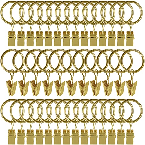 44 Pack Metal Curtain Rings with Clips, Drapery Clips with Rings, Drapes Rings 1 inch Inner Diameter, Fits Diameter 5/8 inch Curtain Rods, Gold - color: Gold, size: 1" I D 44 Pack