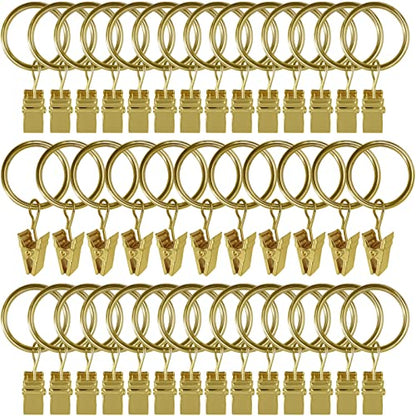44 Pack Metal Curtain Rings with Clips, Drapery Clips with Rings, Drapes Rings 1 inch Inner Diameter, Fits Diameter 5/8 inch Curtain Rods, Gold - color: Gold, size: 1" I D 44 Pack