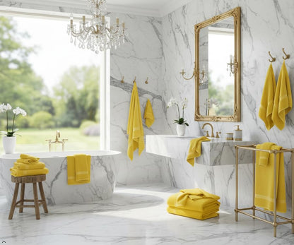 CRAFTBERRY- 6 Piece Cotton Bath Towel Set- 2 Bath - 2 Hand - 2 Face, Yellow | 100% Cotton • Thick & Plush • Hotel Quality • Ultra Soft • Highly Absorbent • Quick Dry • Low Lint • Machine Washable - color: Sunrise Yellow