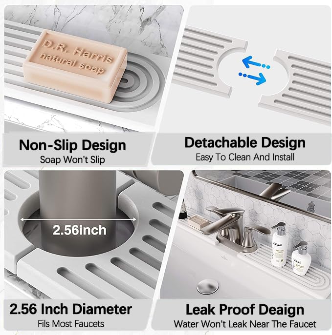 Diatomite Sink Splash Guard – Super Absorbent Kitchen & Bath Mat, Quick-Dry Non-Slip Drying Tray, Fits Most Faucets, Pet Bowl Mat, Vase Holder (White, 15.8'' x 4'') - color: White-D
