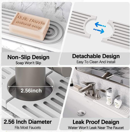 Diatomite Sink Splash Guard – Super Absorbent Kitchen & Bath Mat, Quick-Dry Non-Slip Drying Tray, Fits Most Faucets, Pet Bowl Mat, Vase Holder (White, 15.8'' x 4'') - color: White-D