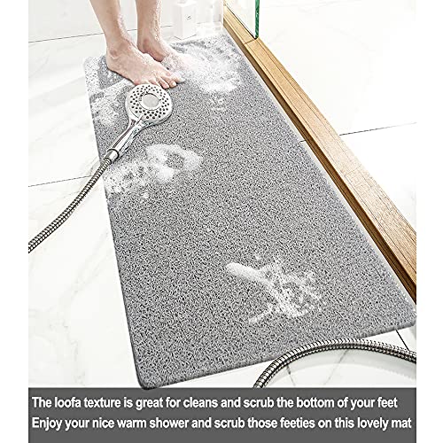 Shower Mat Non Slip Without Suction Cups, 32x17 Inch, PVC Loofah Bath Mat for Textured Tub Surface, Bathroom, Bathroom, Quick Drying (Grey) - color: Grey, size: 32" x 17" (Rectangular)