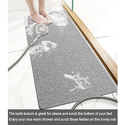 Shower Mat Non Slip Without Suction Cups, 32x17 Inch, PVC Loofah Bath Mat for Textured Tub Surface, Bathroom, Bathroom, Quick Drying (Grey) - color: Grey, size: 32" x 17" (Rectangular)