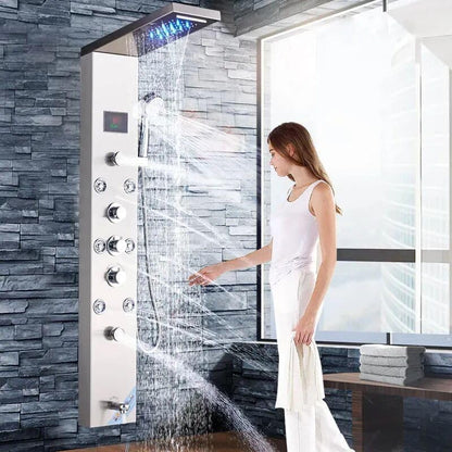 8 in 1 Shower Panel Tower System Stainless Steel 304 Thermostatic System with LED Rainfall, Hot & Cold Water Adjustable, Hand Shower, Body Mist Spray (Chrome Finish)