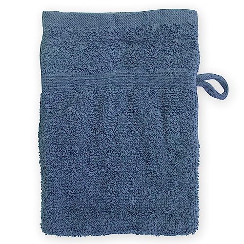 High Rise Stripe 6 Pack 6 x 8.5 Wash Mitt Set, Low Twist, Highly Absorbent, Gentle Hand and Face Cloth, European Style with Loop, Indigo - color: Indigo