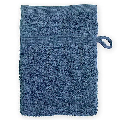 High Rise Stripe 6 Pack 6 x 8.5 Wash Mitt Set, Low Twist, Highly Absorbent, Gentle Hand and Face Cloth, European Style with Loop, Indigo - color: Indigo