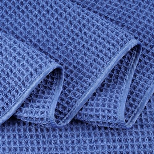 POLYTE 430 GSM Poly Blend Microfiber Quick Dry Waffle Bath Towel, 30x60 in | 4 Pack, Oversize, Lint Free, Body Towel - color: Royal Blue