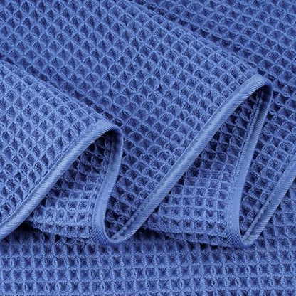 POLYTE 430 GSM Poly Blend Microfiber Quick Dry Waffle Bath Towel, 30x60 in | 4 Pack, Oversize, Lint Free, Body Towel - color: Royal Blue