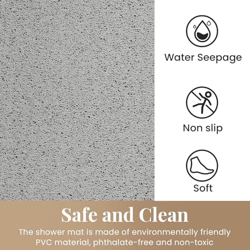SoftDuo Shower Mat Bathtub Mat Non-Slip Soft Tub Mat | 47x16 inch,PVC Loofah Bath Mat with Drain for Tub and Bathroom,Quick Drying,Grey - color: Grey, size: 47" x 16" (Rectangular)