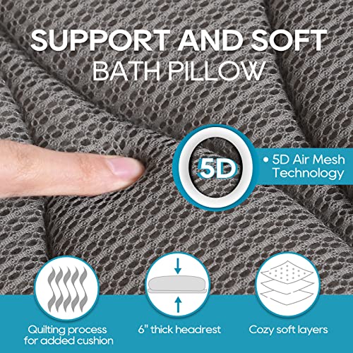 OMYSTYLE Full Body Bath Pillow, Bath Pillows for tub with Mesh Washing Bag & 21 Non-Slip Suction Cups, Spa Bathtub for Head Neck Shoulder and Back Support - 5D Air Mesh & Quick Drying | Gray - color: Gray