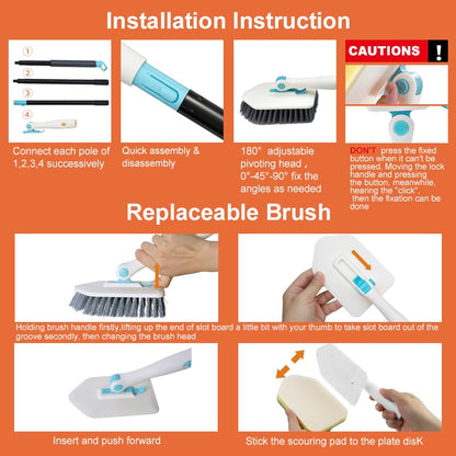 Long Handled Scrub Brush for Shower,3-in-1 Cleaning Brushes with 3 Different Function Cleaning Heads Brush for Shower Cleaning Bathroom Kitchen Walls Tub Tile (White) - color: White
