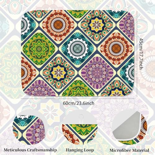 Mandala Dish Drying Mat for Kitchen Counter 18"x24" Mexican Flower Absorbent Dish Draining Mat Retro Floral Large Heat Resistant Coffee Mats for Table Faucet Sink Coffee Bar Refrigerator - style: Mandala pattern