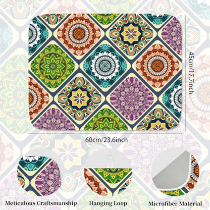 Mandala Dish Drying Mat for Kitchen Counter 18"x24" Mexican Flower Absorbent Dish Draining Mat Retro Floral Large Heat Resistant Coffee Mats for Table Faucet Sink Coffee Bar Refrigerator - style: Mandala pattern