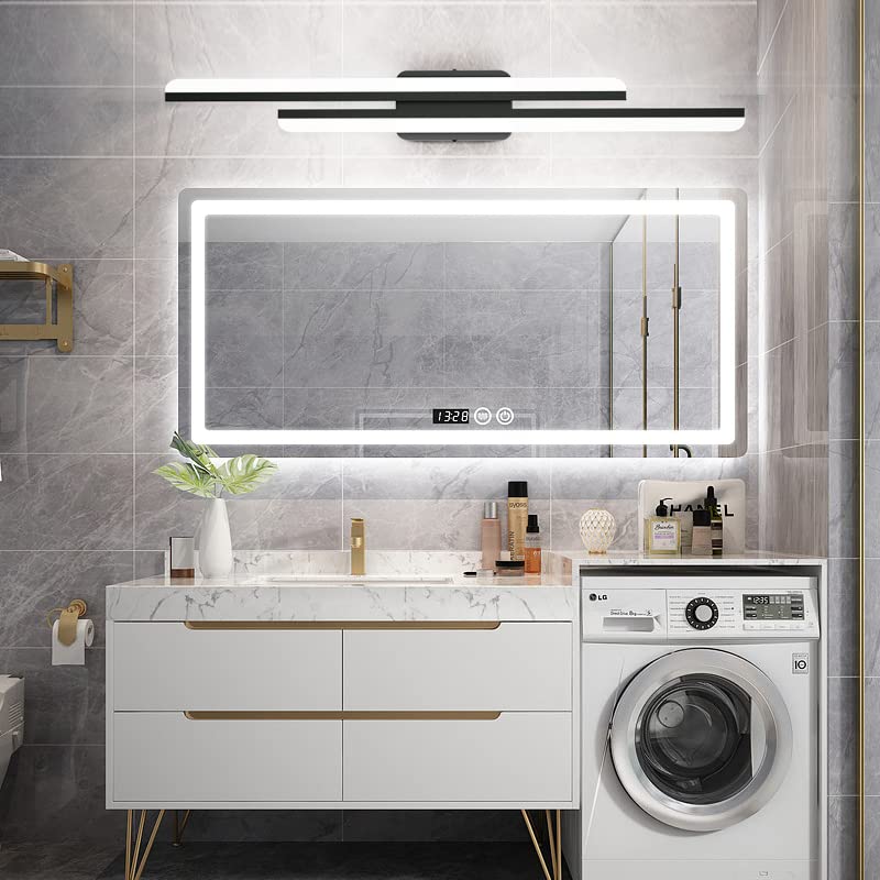 Ralbay 40" LED Black Vanity Light 40W Frosted Aluminum Modern LED Black Bathroom Vanity Light Fixtures Over Long Mirror LED Modern Bath Lighting 6000K White Light - color: Black, size: 40 inch