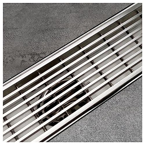Akitbahome 36-inch Offset Side Outlet Linear Shower Drain with Grate Cover,Brushed Stainless Steel Rectangle Shower Floor Drain with Adjustable Leveling Feet