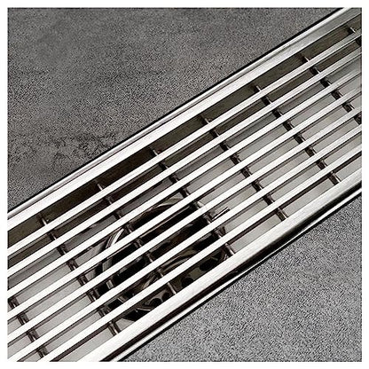 Akitbahome 36-inch Offset Side Outlet Linear Shower Drain with Grate Cover,Brushed Stainless Steel Rectangle Shower Floor Drain with Adjustable Leveling Feet
