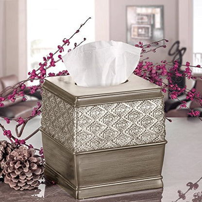 Creative Scents Dublin Silver 6 Piece Resin Bathroom Accessories Set | Includes Toilet Brush and Holder, Tissue Box Cover, Soap Dispenser, Toothbrush Holder, Tumbler Cup & Soap Dish - style: 6 Piece Set