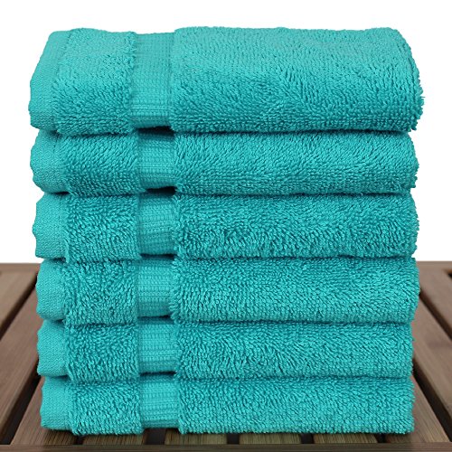 Luxury Hotel & Spa Towel Turkish Cotton Washcloths - Aqua - Dobby Border - Set of 6 - color: Aqua Blue, size: 6-Piece Washcloth