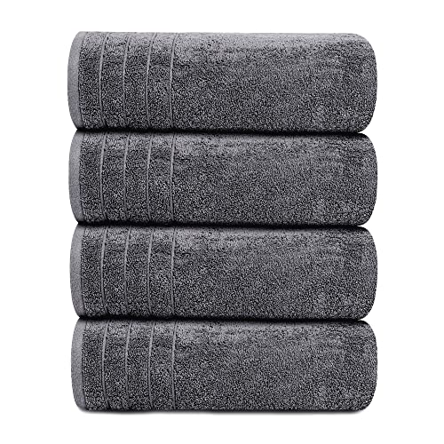4 Piece Extra Large Bath Towels 30 x 60 Inches, Dark Grey | 100% Cotton, Larger & Lighter Weight, Quicker to Dry, Super Soft and Absorbent, Perfect for Bathroom - color: Dark Grey