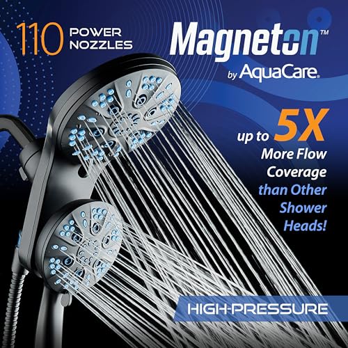 AquaCare Magneton 48-Mode High Pressure Rain & Handheld Shower Head Combo | Space-age Magnetic Guidance Docking, Dual 6-mode Heads with Hygienic Jets, Extra-long 6 ft. Stainless Steel Hose / Black - color: Matte Black