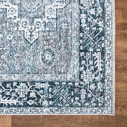 Bloom Rugs Caria Washable Non-Slip 7 ft Runner - Navy Blue Traditional Runner for Entryway, Hallway, Bathroom, and Kitchen - Exact Size: 2'6" x 7' - color: Navy Blue, size: 2'6" x 7' (Runner)