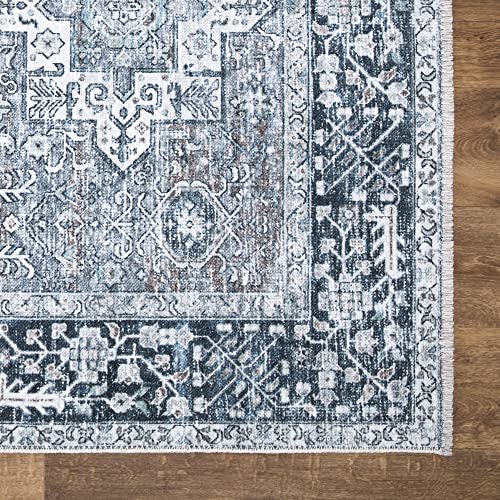 Bloom Rugs Caria Washable Non-Slip 3x5 Rug - Navy Blue Traditional Area Rug for Living Room, Bedroom, Dining Room, and Kitchen - Exact Size: 3' x 5' - color: Navy Blue, size: 3' x 5' (Rectangular)