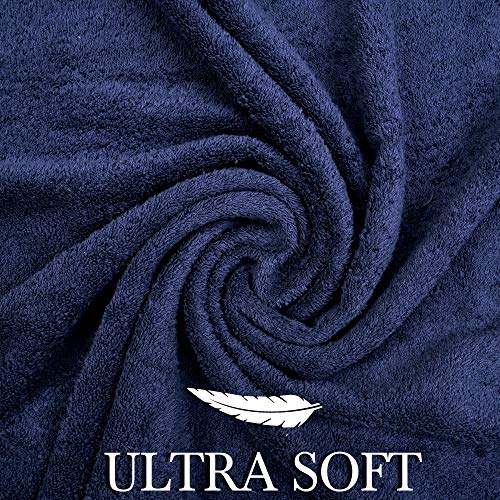 6 Piece 100% Cotton Bath Towel Set - 2 Bath - 2 Hand - 2 Face, Navy Blue | 100% Cotton • Thick & Plush • Hotel Quality • Ultra Soft • Highly Absorbent • Quick Dry • Low Lint • Machine Washable - color: Navy Blue