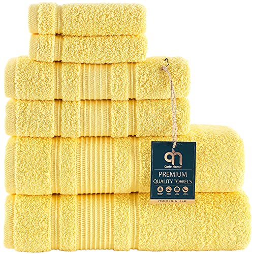 6-Piece Bath Towels Set, 100% Turkish Cotton Premium Quality Bathroom Towels, Soft and Absorbent Turkish Towels, Set Includes 2 Bath Towels, 2 Hand Towels and 2 Washcloths (Yellow) - color: Yellow, size: 6 Pieces Towel Set