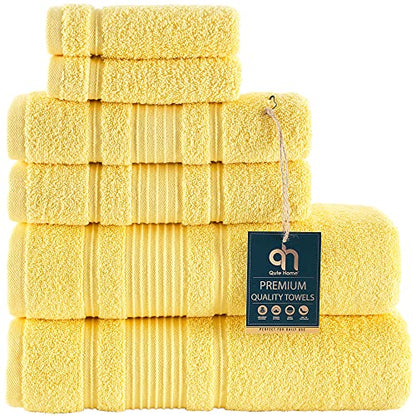 6-Piece Bath Towels Set, 100% Turkish Cotton Premium Quality Bathroom Towels, Soft and Absorbent Turkish Towels, Set Includes 2 Bath Towels, 2 Hand Towels and 2 Washcloths (Yellow) - color: Yellow, size: 6 Pieces Towel Set