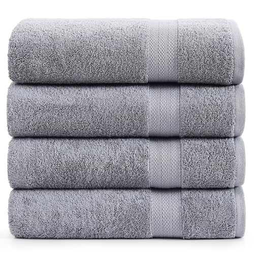 LANE LINEN Bath Sheets 100% Cotton 4 Pack Oversized Soft - Grey | Oversized Shower Sheets - Generously Sized, Oversized & Roomy, Lightweight & Breathable, Fade-Resistant Color - color: 01: Space Grey, size: 4 Piece Bath Sheets