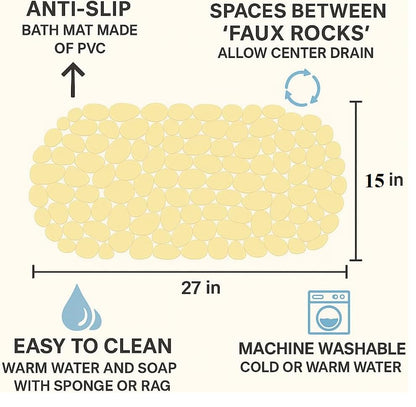 Dependable Industries Inc. Essentials Nonslip PVC Pebble Style Bathmat Shower Bathtub with Suction Cups 27" x 15" Textured for Secure Footing Oval (Yellow) - color: Yellow