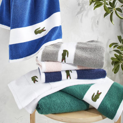 Lacoste Sport Stripe 6-Piece Luxury Cotton Towel Set – Made with 100% Soft Supima Cotton, Absorbent & Quick-Drying, Includes 2 Bath Towels, 2 Hand Towels, 2 Washcloths, Croc Green - color: Croc Green
