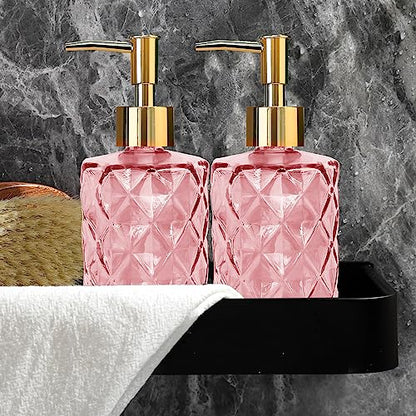 Glass Soap Dispenser with Pump, Soap Dispenser, Lotion Dispenser for Dishwashing Liquid, Lotion Shower Gel (Pink) - color: Diamond Pink