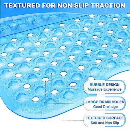 Bathtub and Shower Mats, 40x16 Inch Extra Large Non Slip Soft Bath Tub Mat with Suction Cups and Drain Holes for Bathroom Floor, Machine Washable, Clear Blue - color: Clear Blue