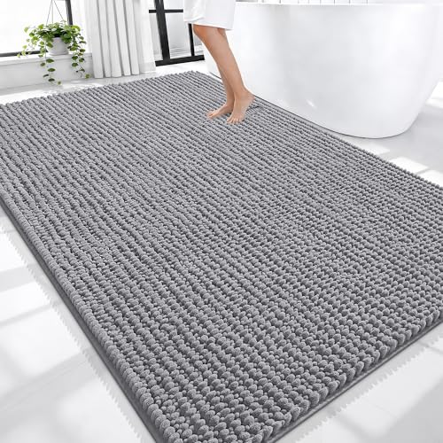 OLANLY Thick Chenille Large Bathroom Rugs 70x46, Absorbent Bath Mat, Grey | Soft Bath Rugs, Rubber Backing, Machine Wash Dry, Bath Mats for Bathroom, Tub and Shower, Home Decor Accessories - color: Grey, size: 70" X 46"