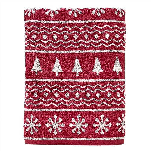 SKL Home Christmas/Winter Fair Isle Bath Towel, 100% Cotton Jacquard, Red | 500 GSM. Soft & absorbent terry with reversible pattern. Great for holiday gifting. - color: Fair Isle, style: Bath Towel