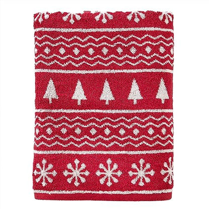 SKL Home Christmas/Winter Fair Isle Bath Towel, 100% Cotton Jacquard, Red | 500 GSM. Soft & absorbent terry with reversible pattern. Great for holiday gifting. - color: Fair Isle, style: Bath Towel
