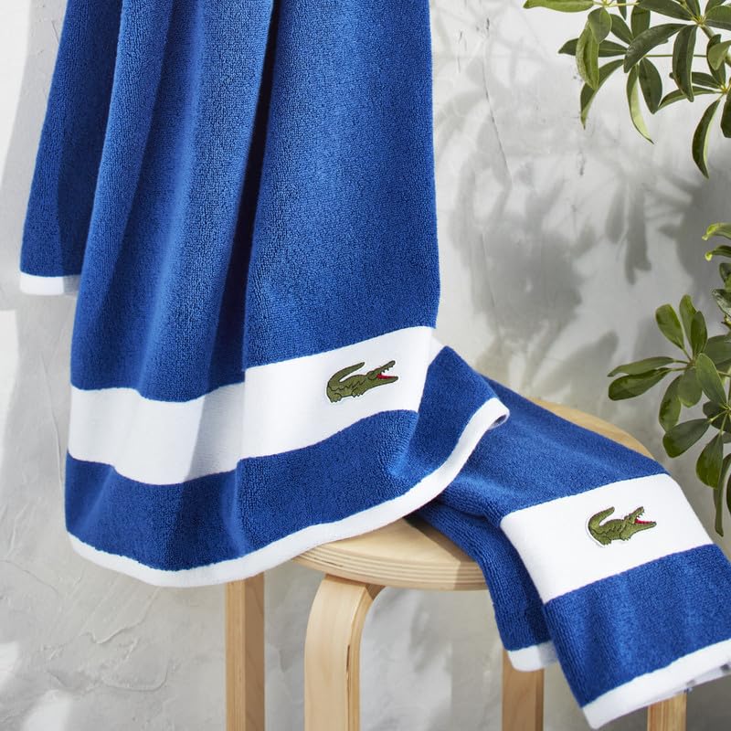 Lacoste Sport Stripe 6-Piece Luxury Cotton Towel Set – Made with 100% Soft Supima Cotton, Absorbent & Quick-Drying, Includes 2 Bath Towels, 2 Hand Towels, 2 Washcloths, Surf Blue - color: Surf Blue