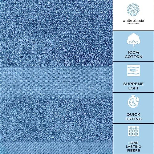 White Classic Luxury Bath Towel Set of 8 Pieces - 100% Turkish Cotton Highly Absorbent Towels for Bathroom, 2 Luxury Bath Towels 700GSM, 2 Hand Towels, 4 Washcloths, Light Blue - color: 14: Light Blue