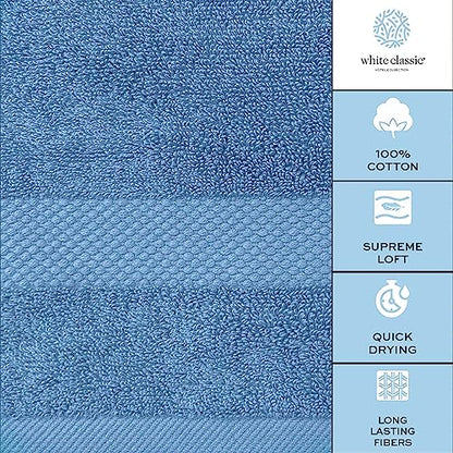 White Classic Luxury Bath Towel Set of 8 Pieces - 100% Turkish Cotton Highly Absorbent Towels for Bathroom, 2 Luxury Bath Towels 700GSM, 2 Hand Towels, 4 Washcloths, Light Blue - color: 14: Light Blue