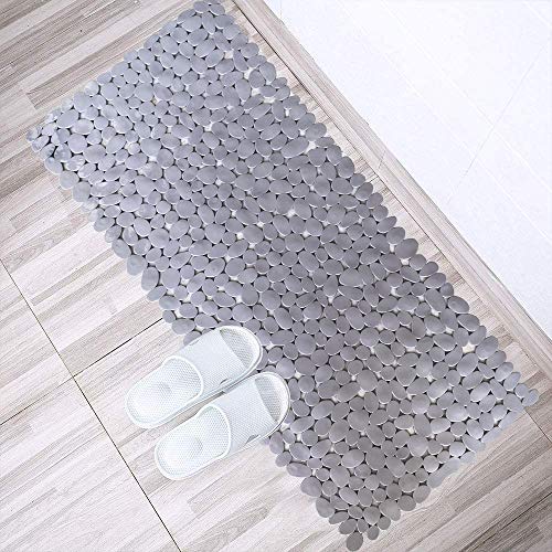SONGZIMING Pebble Bath Mat 35x16 Inches for Bathtub to Non Slip in Shower with Drain Holes, Suction Cups (Grey) - color: Grey
