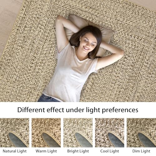 Printed Washable 3x5 Rug Modern Non Slip Entryway Rug Small Living Room Rug Braided Soft Throw Rugs Low Pile Stain Resistant Carpet for Office Bedroom Nursery Dining Room 3'x5' Beige/Grey - color: Natural, size: 3' x 5' (Rectangular)