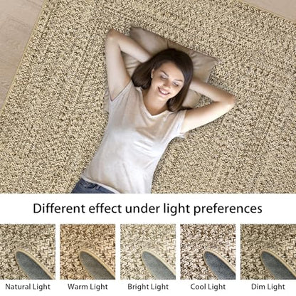 Printed Washable 3x5 Rug Modern Non Slip Entryway Rug Small Living Room Rug Braided Soft Throw Rugs Low Pile Stain Resistant Carpet for Office Bedroom Nursery Dining Room 3'x5' Beige/Grey - color: Natural, size: 3' x 5' (Rectangular)