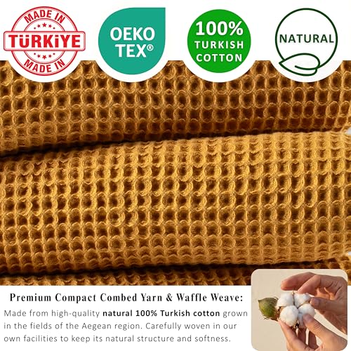 PÜSKÜL 2-Piece Luxury Natural 100% Turkish Cotton Beach Towels Waffle Weave | Mustard, Oversize 35x70" Bath Sheet Towel Lightweight Soft Absorbent Quick-Dry Sand-Free Peshtemal Oeko-Tex Made in Turkey - color: Mustard Yellow