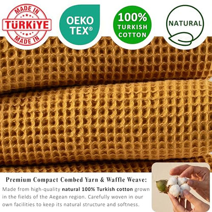 PÜSKÜL 2-Piece Luxury Natural 100% Turkish Cotton Beach Towels Waffle Weave | Mustard, Oversize 35x70" Bath Sheet Towel Lightweight Soft Absorbent Quick-Dry Sand-Free Peshtemal Oeko-Tex Made in Turkey - color: Mustard Yellow