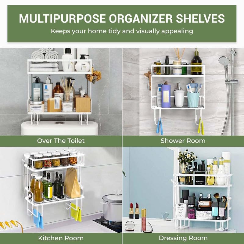 DINEST 2 Tier Over The Toilet Storage Shelf, Anti Resistant Bathroom Shelf Over Toilet Organizer, Multifunctional No Drilling Above Toilet Storage with Wall Mounting Design(White) - color: White
