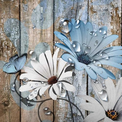 JAWO Farmhouse Flower Floral Shower Curtain, Rustic Blue Daisy Shower Curtain Set, Country Blue Wild Garden Plant Fabric Shower Curtain with Hooks, Brown Wooden Board Bathroom Curtain, 69x70inch - color: Daisy-blue, size: 69"W x 70"L (Pack of 1)