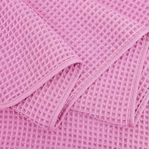 POLYTE 430 GSM Poly Blend Microfiber Quick Dry Waffle Bath Towel, 30x60 in | 4 Pack, Oversize, Lint Free, Body Towel - color: Pink